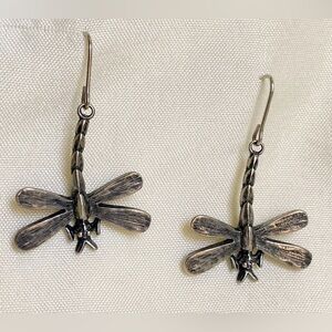 Vintage Sterling Silver Southwestern Signed CDI Dragonfly Dangle Earrings